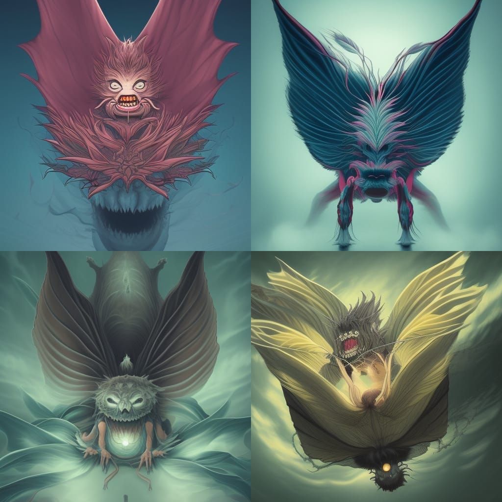 Symmetrical Batwings in Japanese Art Style
