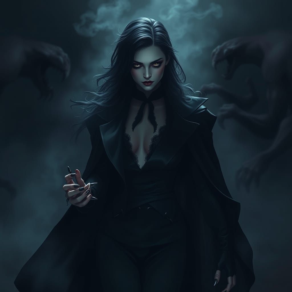 Seductive Noir Femme Fatale in Dark Elegant Attire