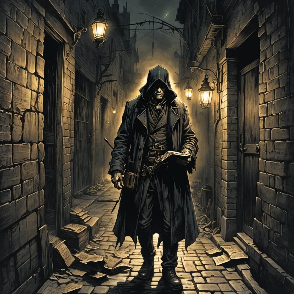Gothic Horror Illustration: Stranger in Dim Alleyway