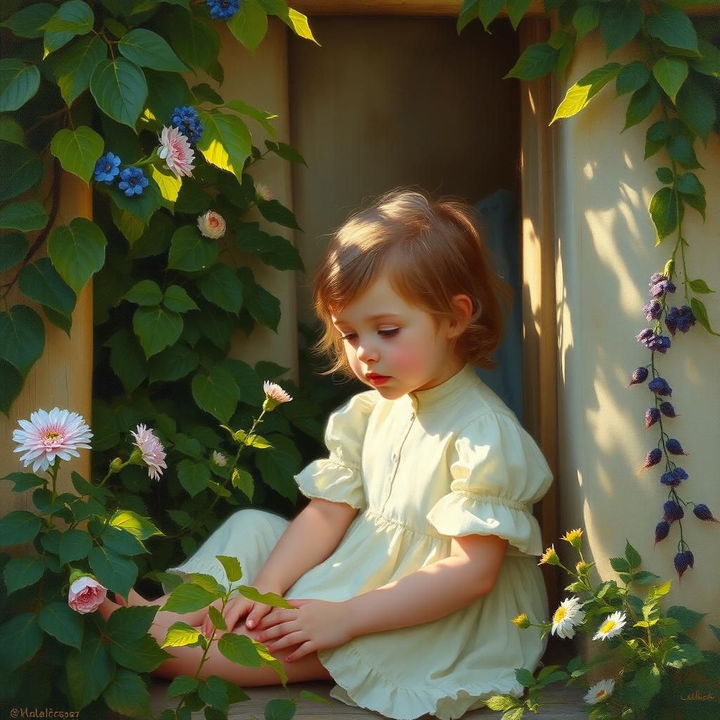 Idyllic Child in Impressionist Oil Painting