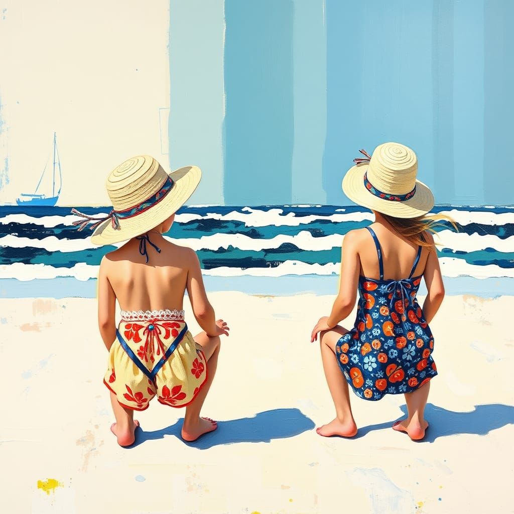 Vibrant Beach Scene in Abstract Modern Style