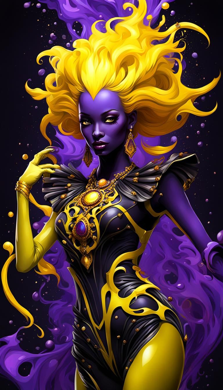 Abstract Dark Art: Cutesprite in Purple and Yellow