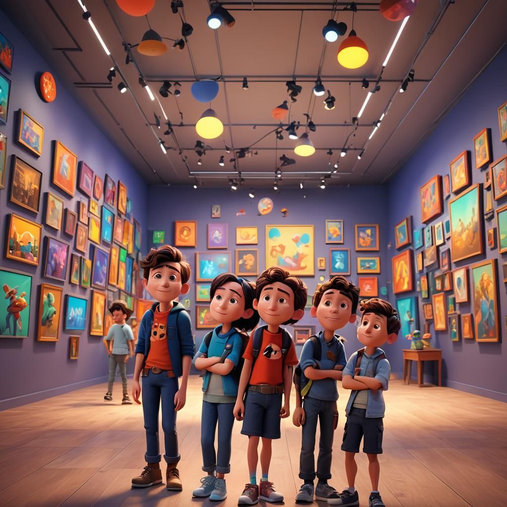 Kids Explore Art Gallery in Pixar Style