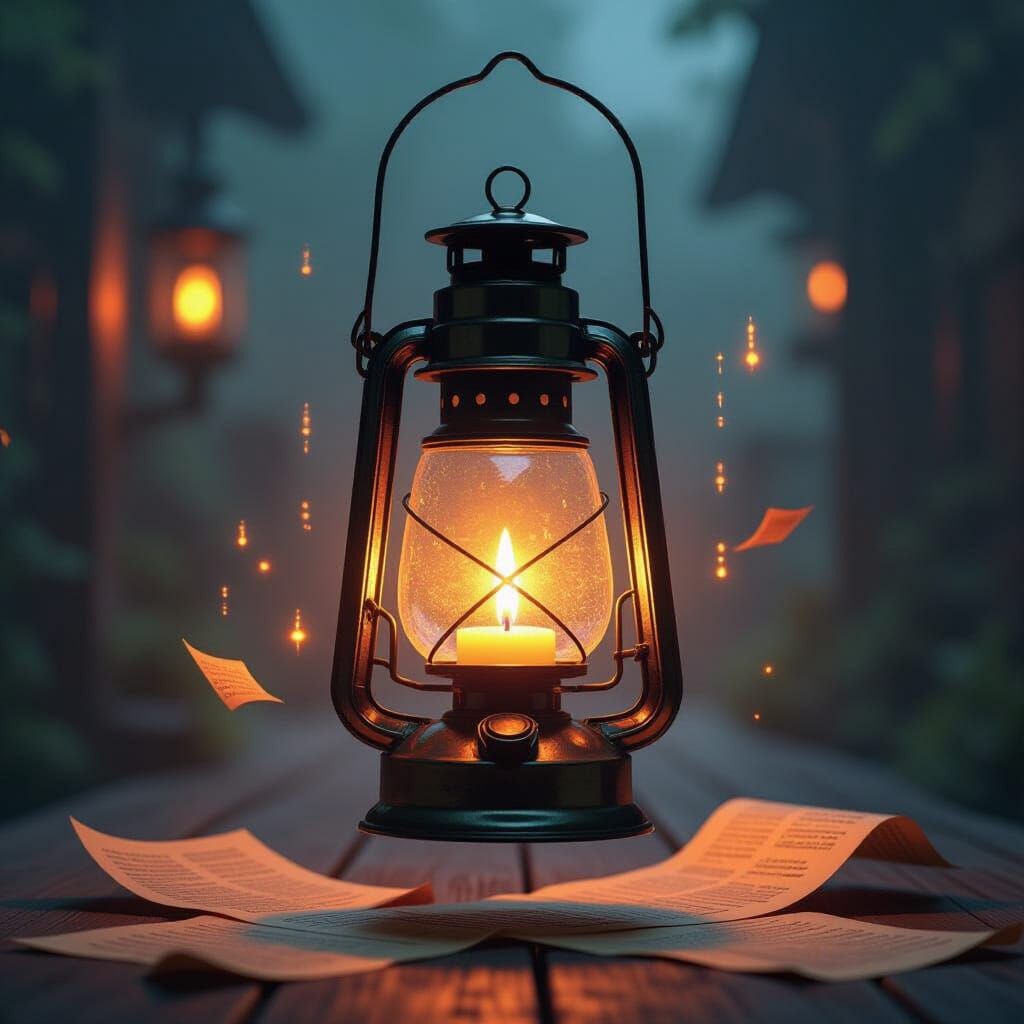 Floating Lantern of Knowledge: Vintage Brass Meets Neon Data