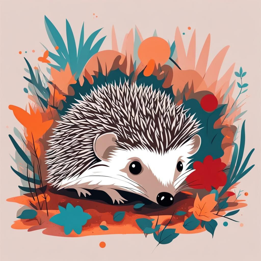 Hedgehog in Garden: Abstract Art with Fine Details