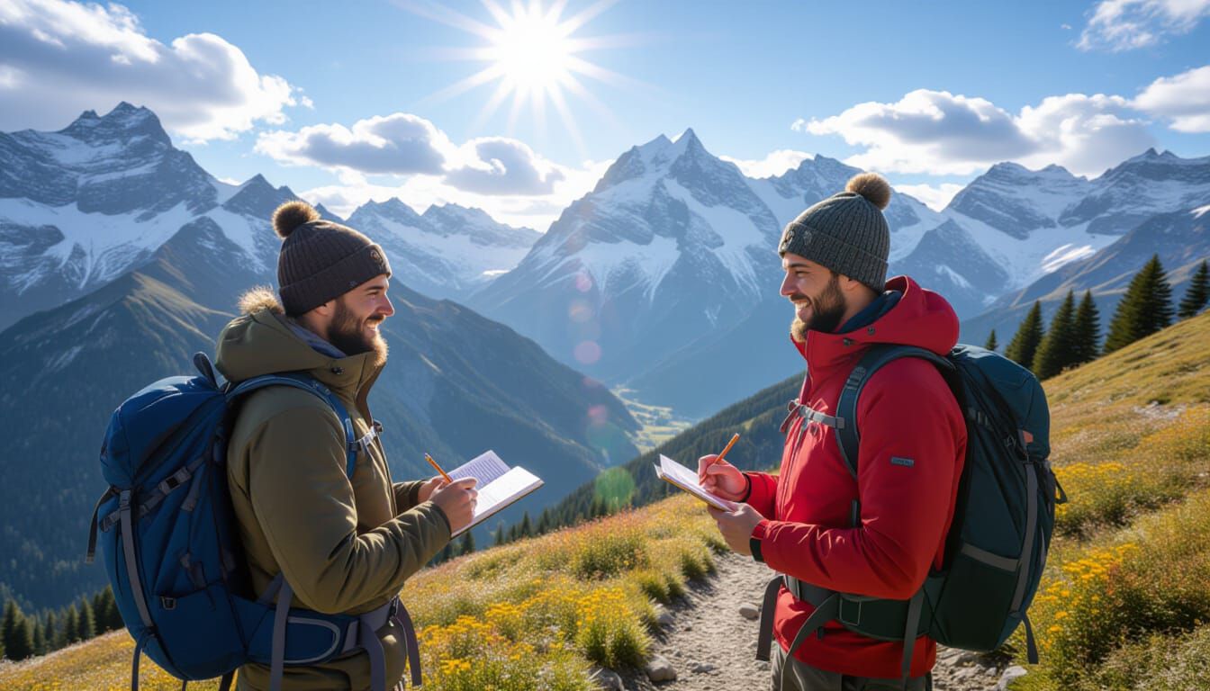 Friends Celebrate Alpine Bond in Painterly Concept Art Style