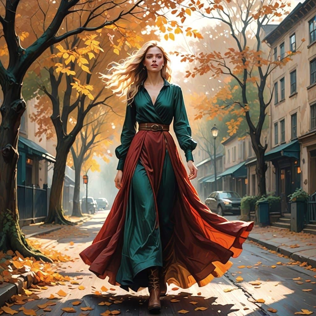 Surreal Autumn Goddess in Mists