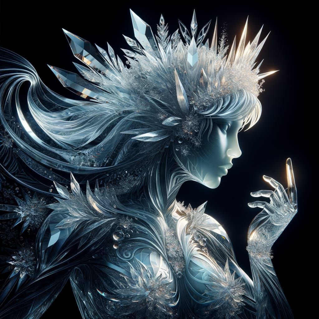 Intricate Crystal Glass Ice Queen Sculpture