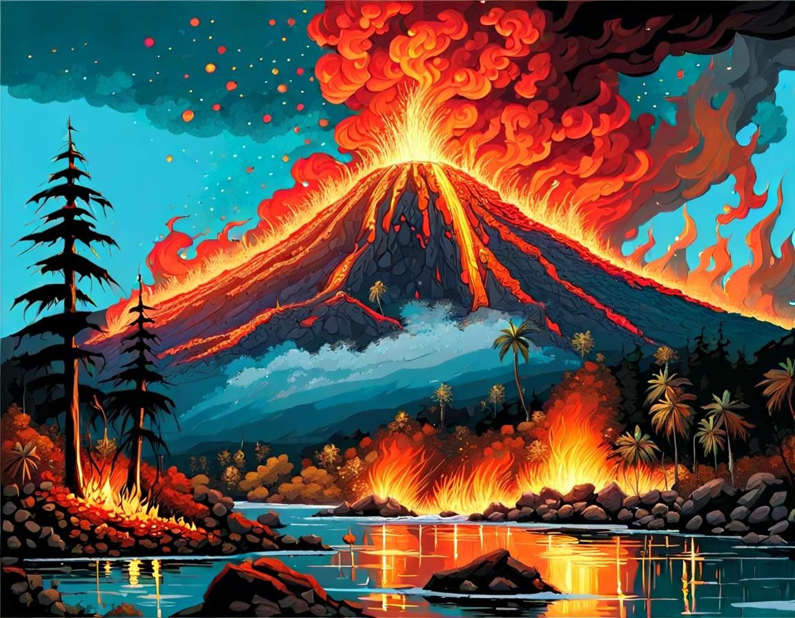 Volcanic Eruption: Lava and Fire Landscape