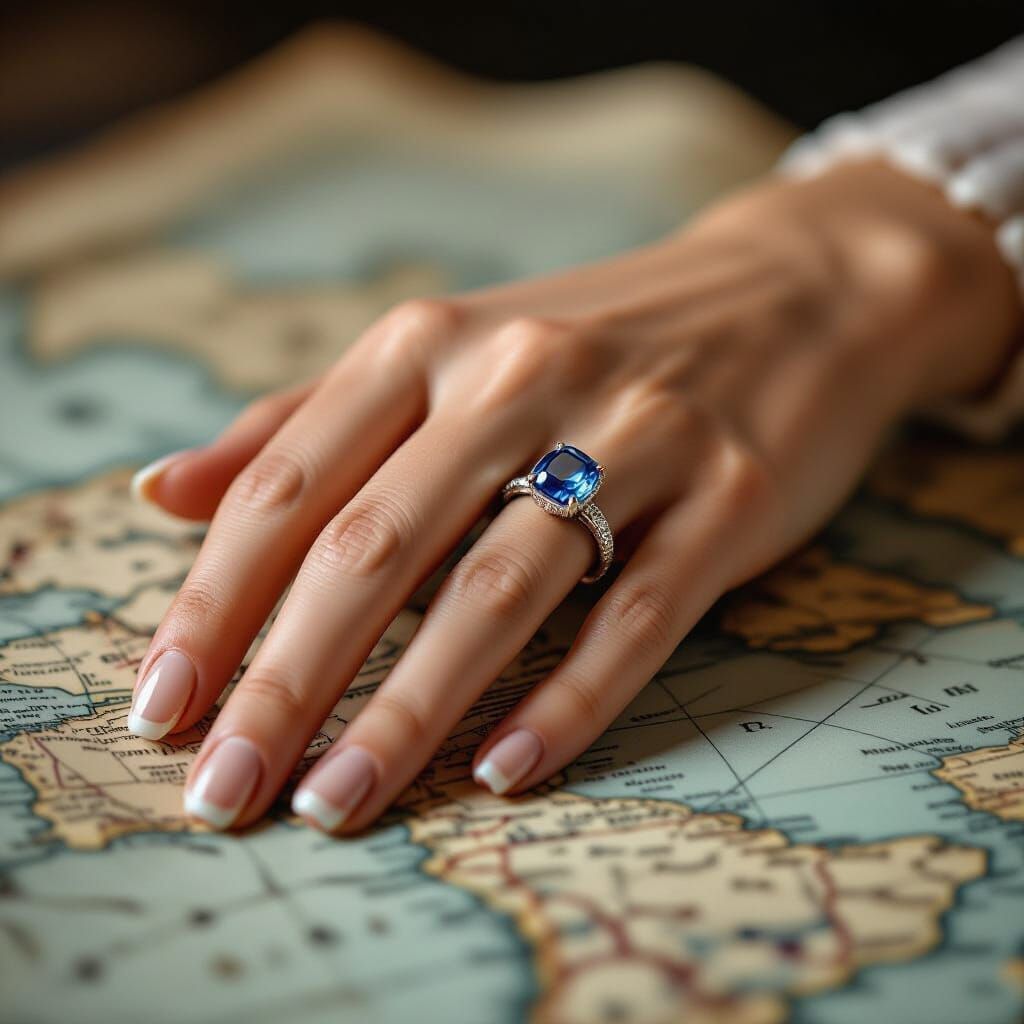 Sapphire Ring on Map in High-Fashion Photography Style