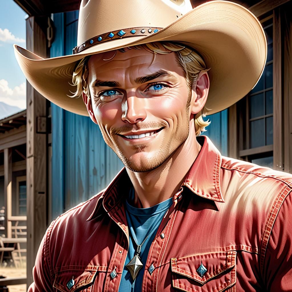 Handsome Cowboy Portrait in Comic Book Art Style