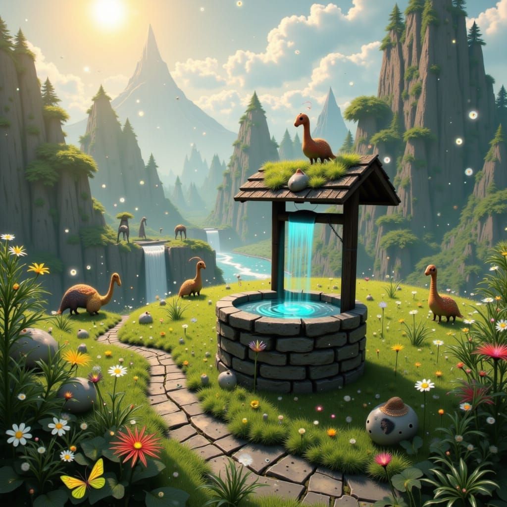 Prehistoric World Hidden in Well, Fantasy Landscape