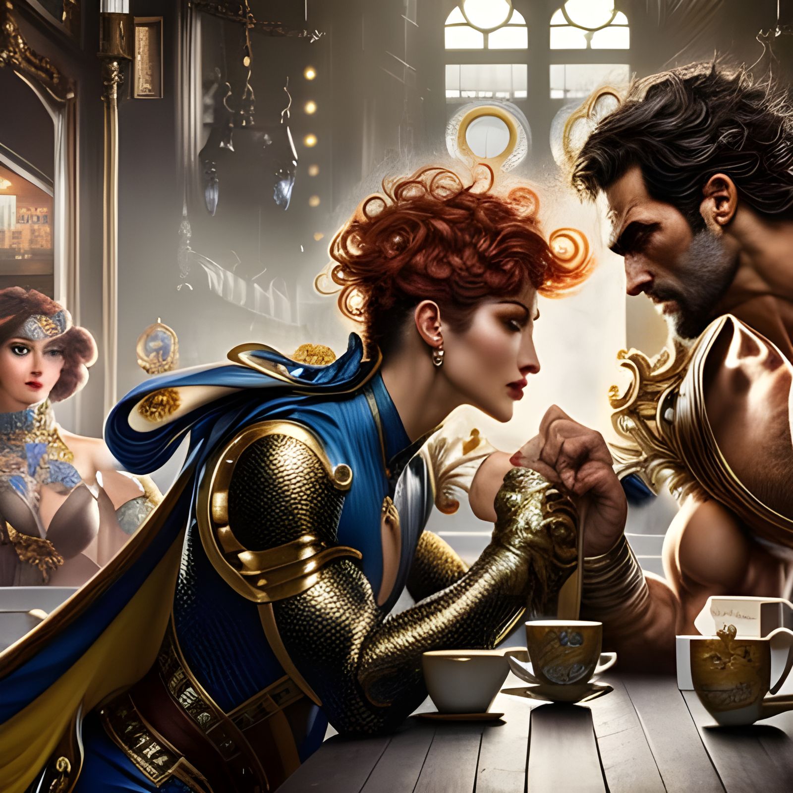 Gorgeous Man Fighting in Café, Rococo Style