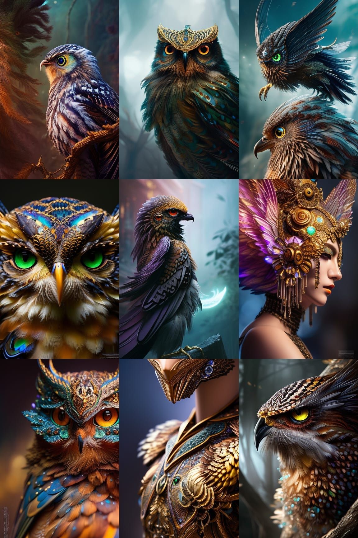 Wise Owl Portrait in Hyperdetailed Gouache Illustration