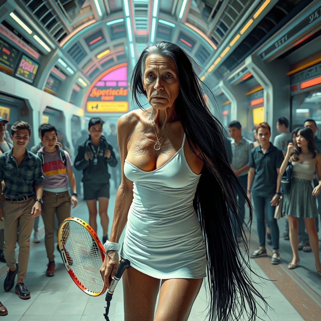 Futuristic Transvestite in Cyberpunk Cityscape
