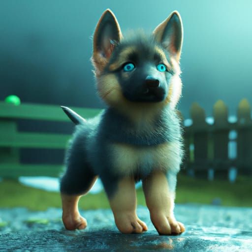 Cute German Shepherd Puppy in Detailed Matte Painting