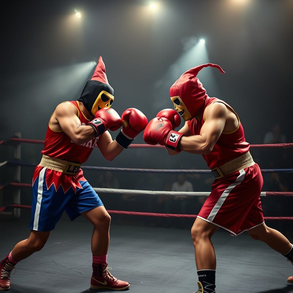 Boxers in Halloween Costumes Fighting