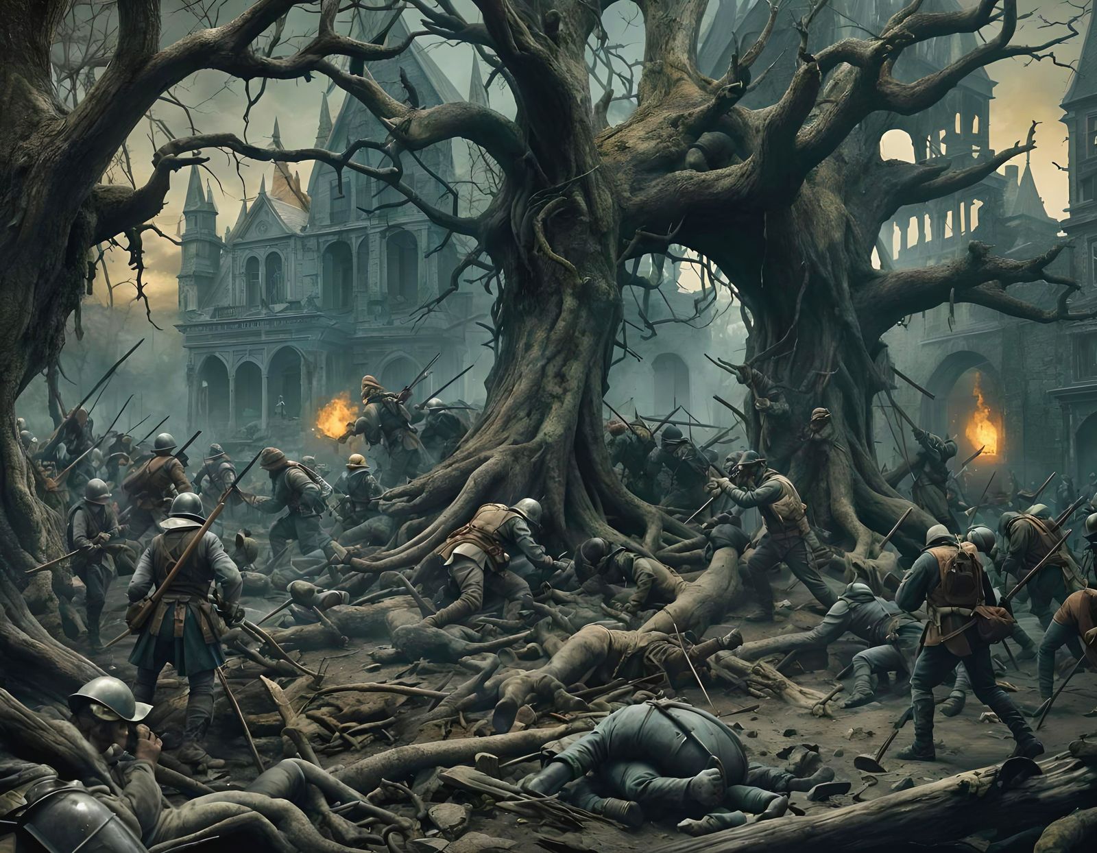 Gettysburg Battle in Bosch Style: Detailed Matte Painting