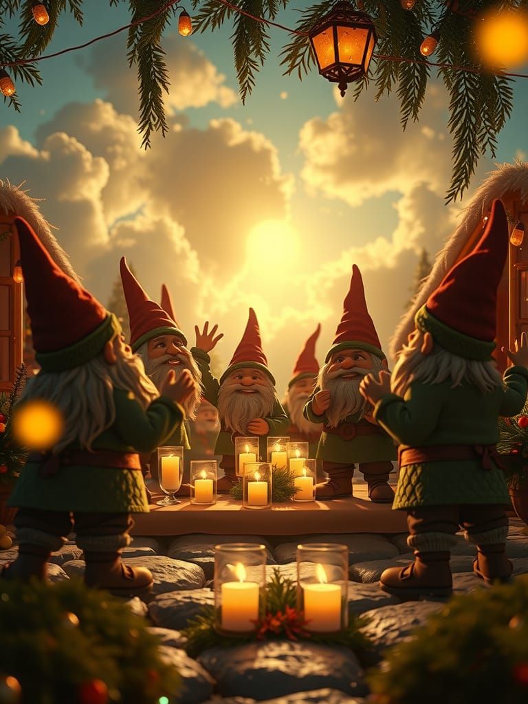 Gnomes Dancing in Forest with Cinematic Lighting