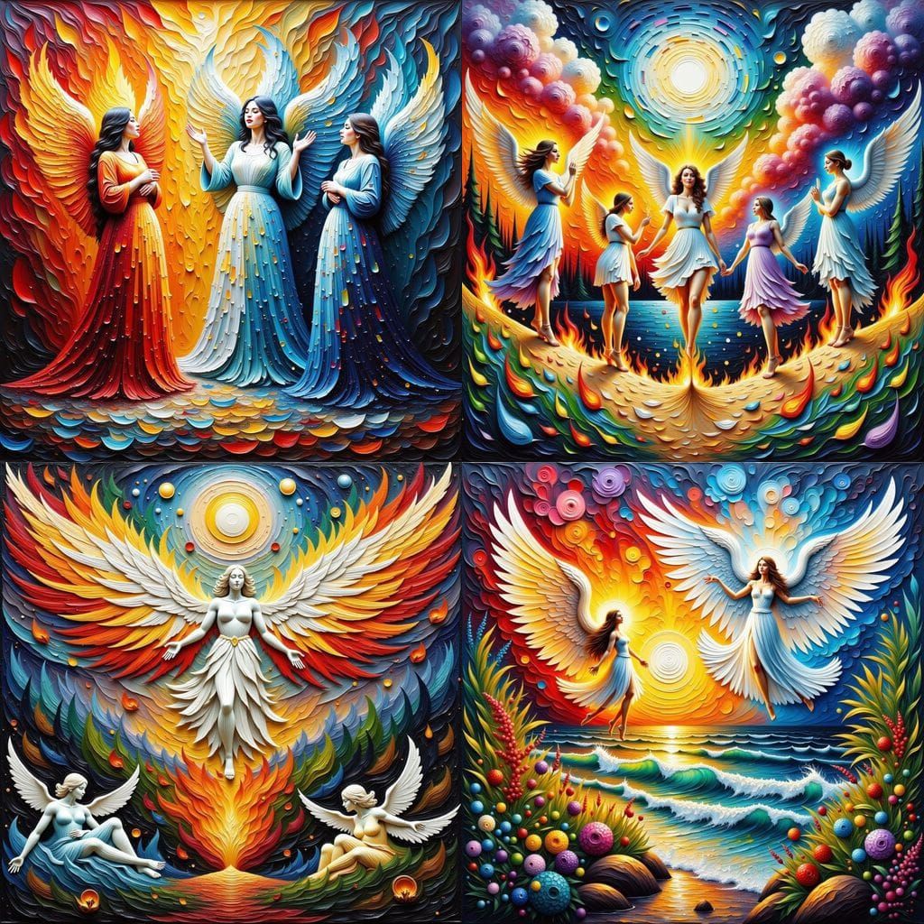 Elemental Angels in Impasto Style