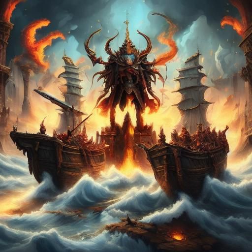 Knight Battles Demons in Fantasy Art Style