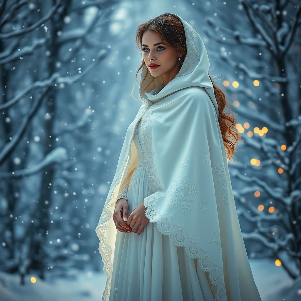 Ethereal Winter Goddess Embracing Christmas Serenity