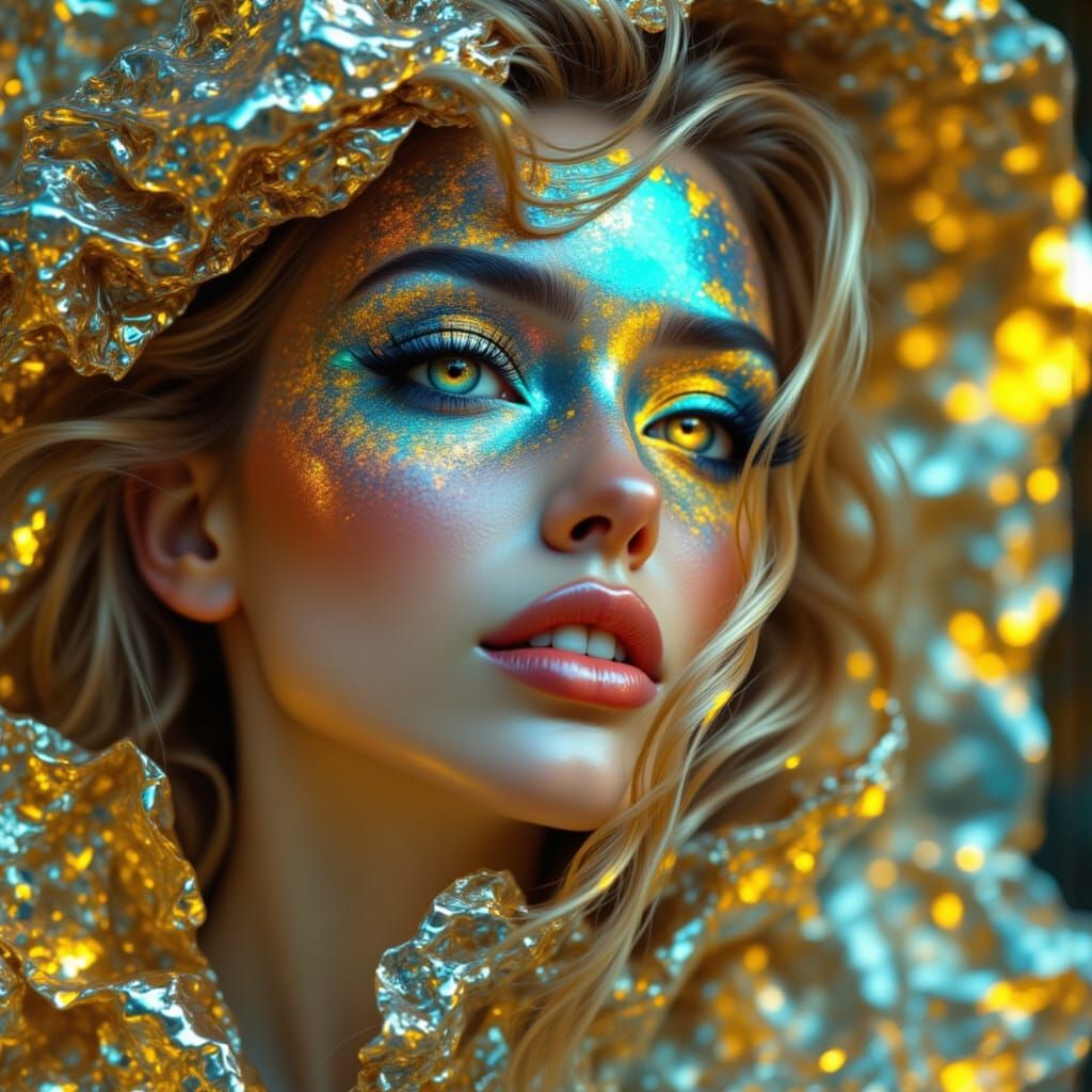 Glamorous Woman with Extravagant Makeup and Hair