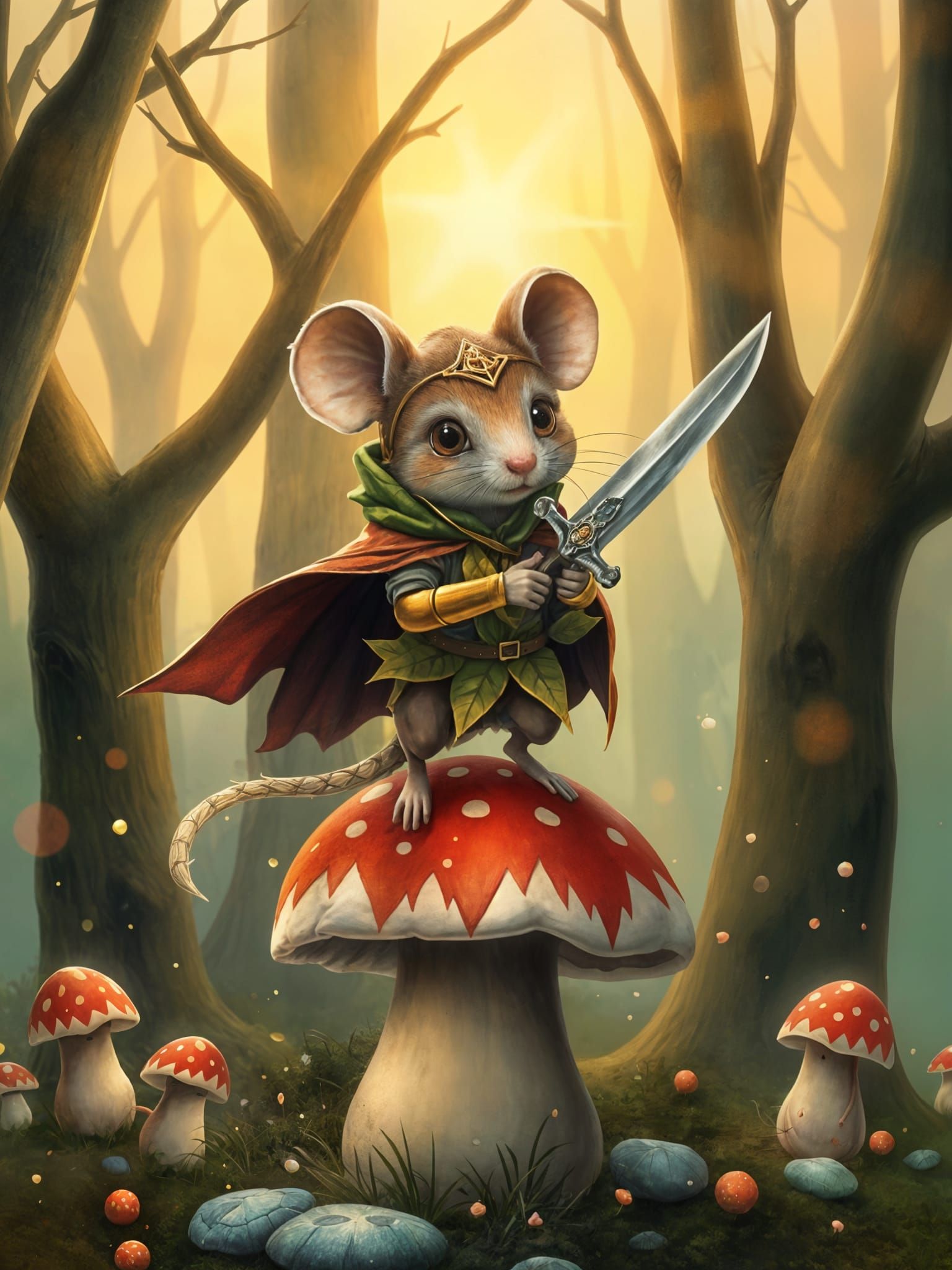 Mouse Knight in Whimsical Enchanted Forest