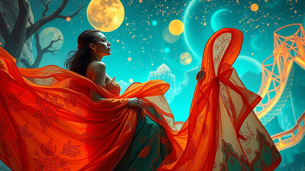 Dreamlike Woman in Surrealist Landscape as Digital Art
