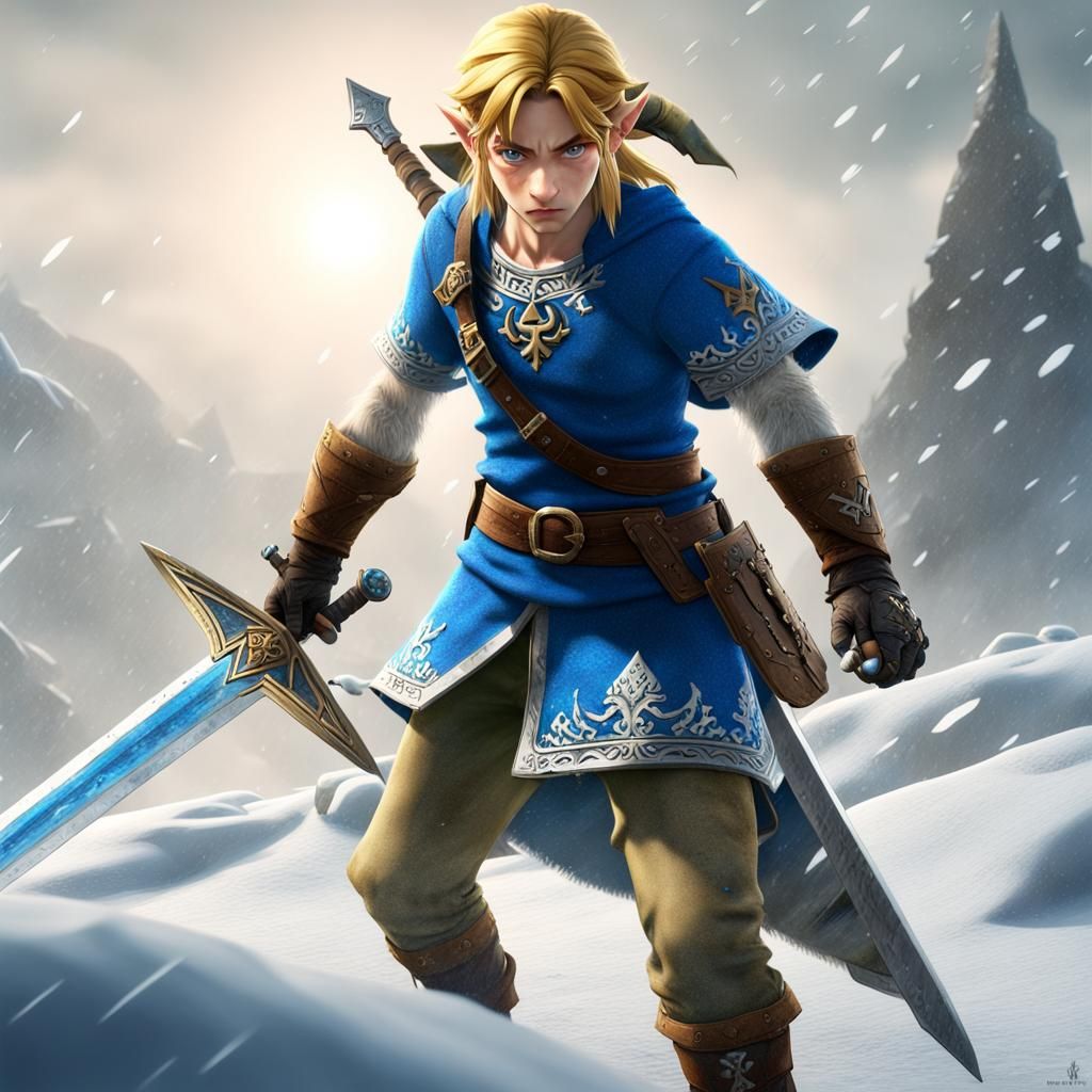 Zelda with Sword in Snowy Landscape: Matte Painting
