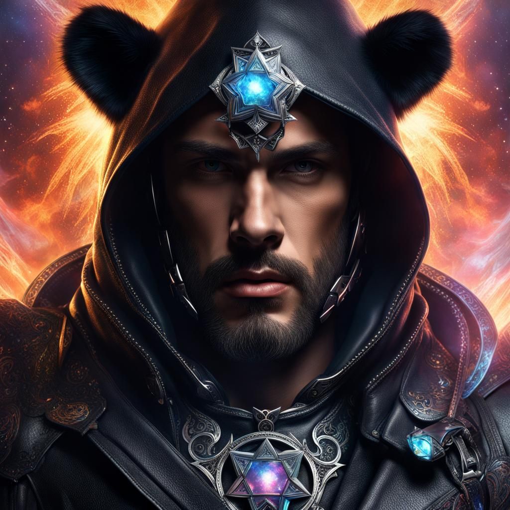 Handsome Bear-Eared Man in Dichroic Star Explosion