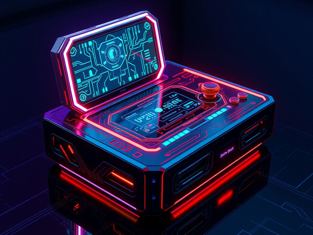 Sleek Futuristic Gaming Console with Holographic Display