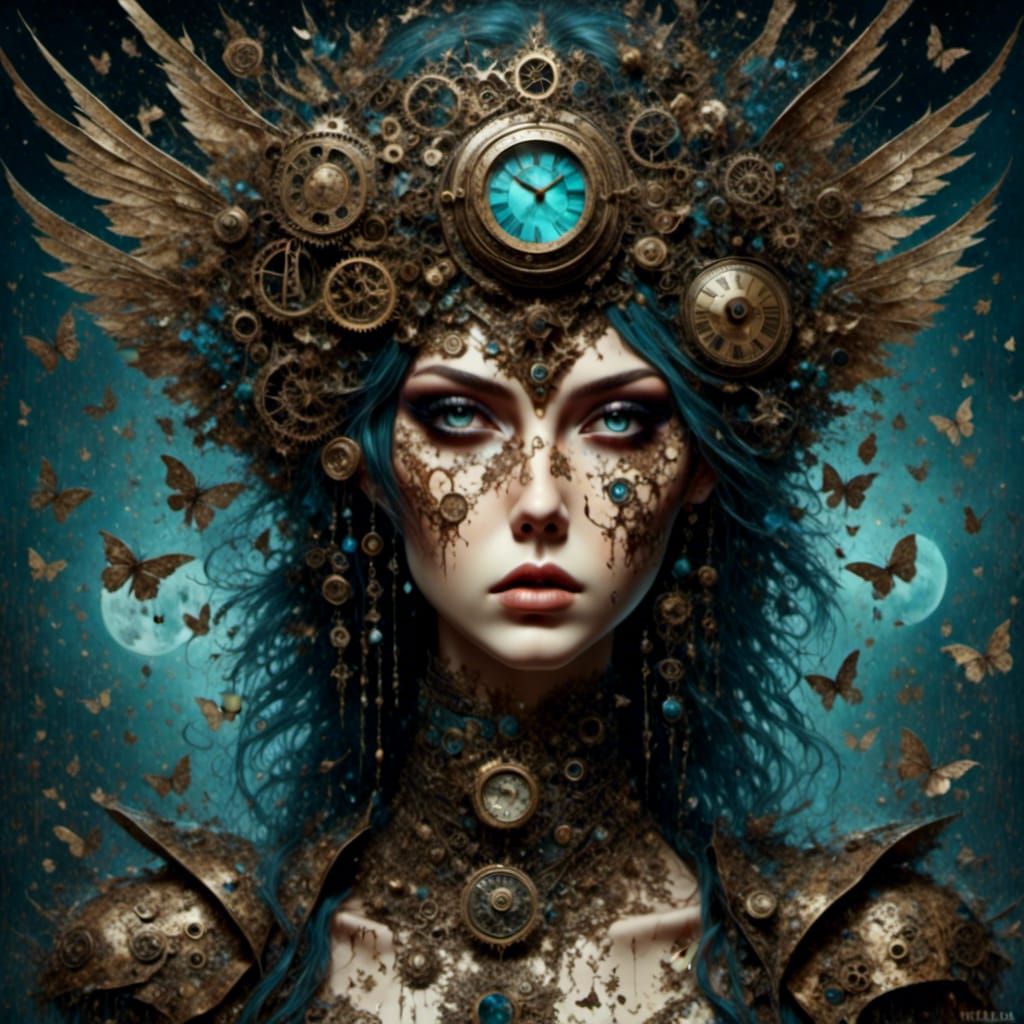 Steampunk Goddess in Mail Art Style