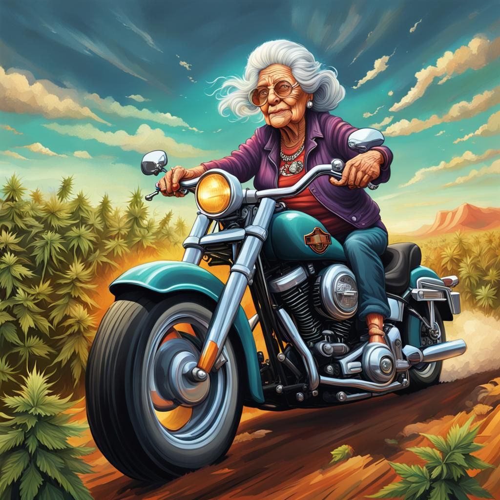 Old Lady's Hyperrealistic Motorcycle Ride