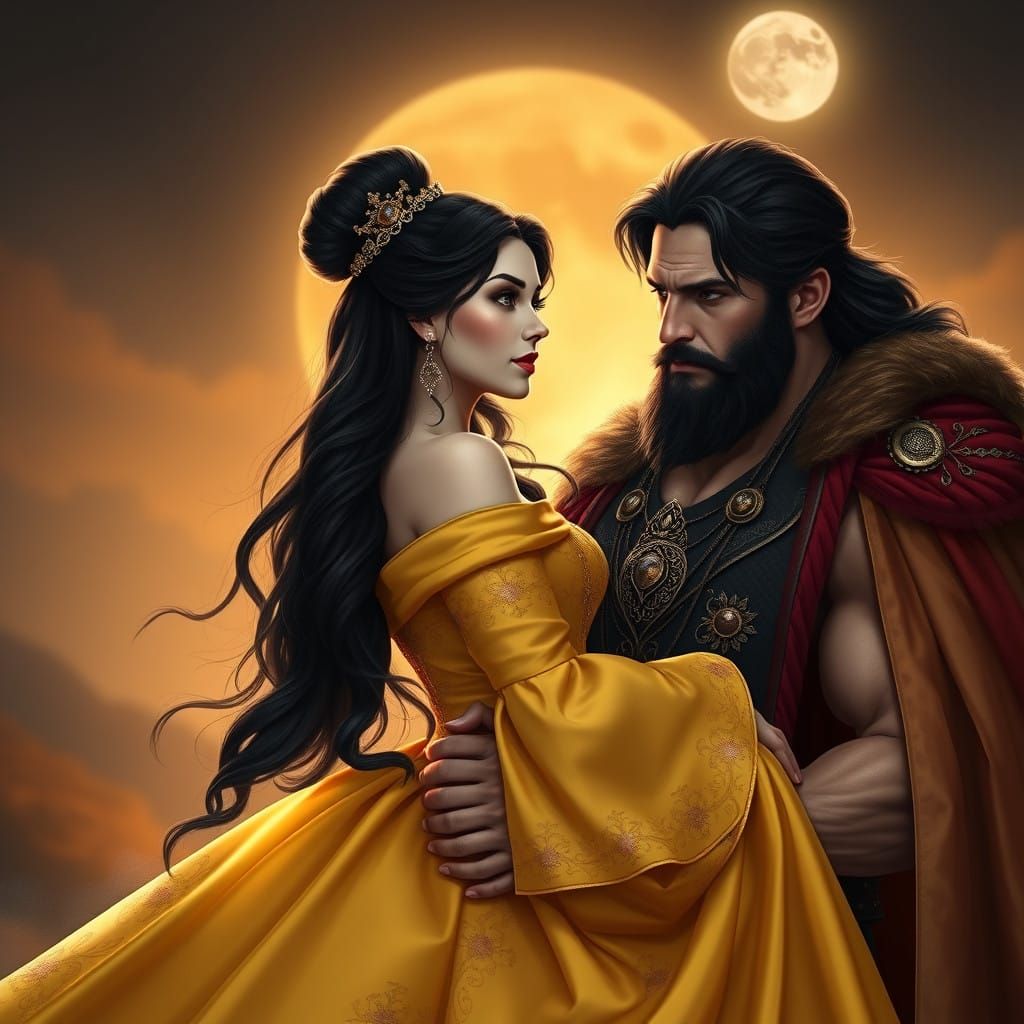 Regal Couple Under Moonlit Glow in Fairytale-Inspired Beauty...