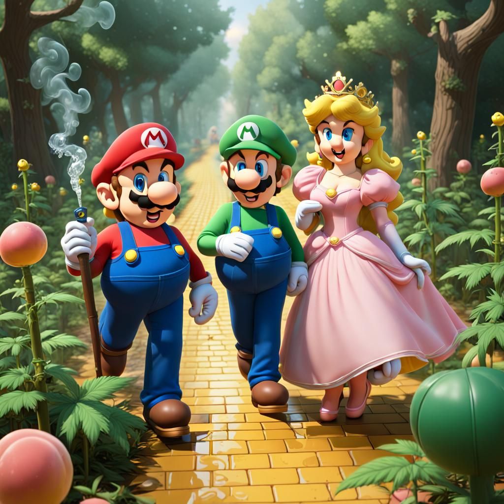 Mario and Luigi Smoking Weed on Yellow Brick Road