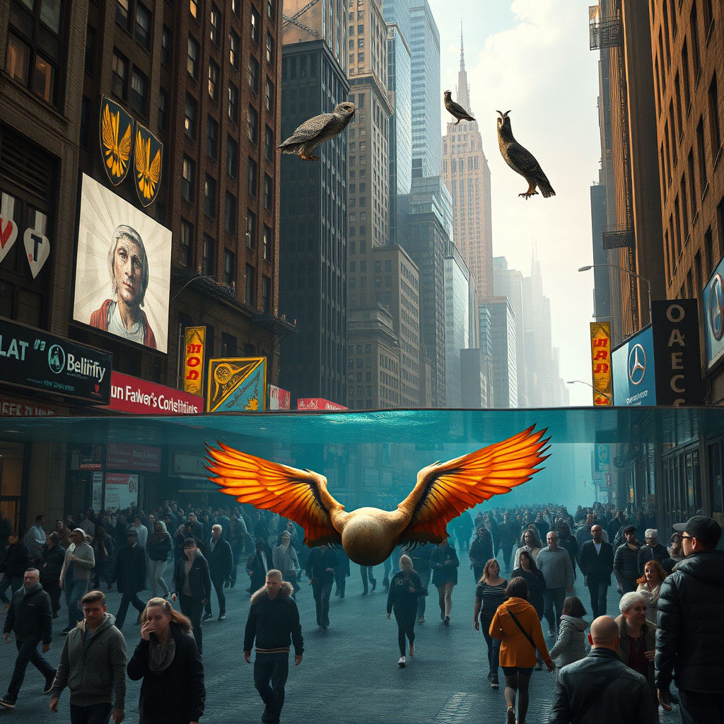 NYC Scene with Fallen Icarus in Beksiński Style