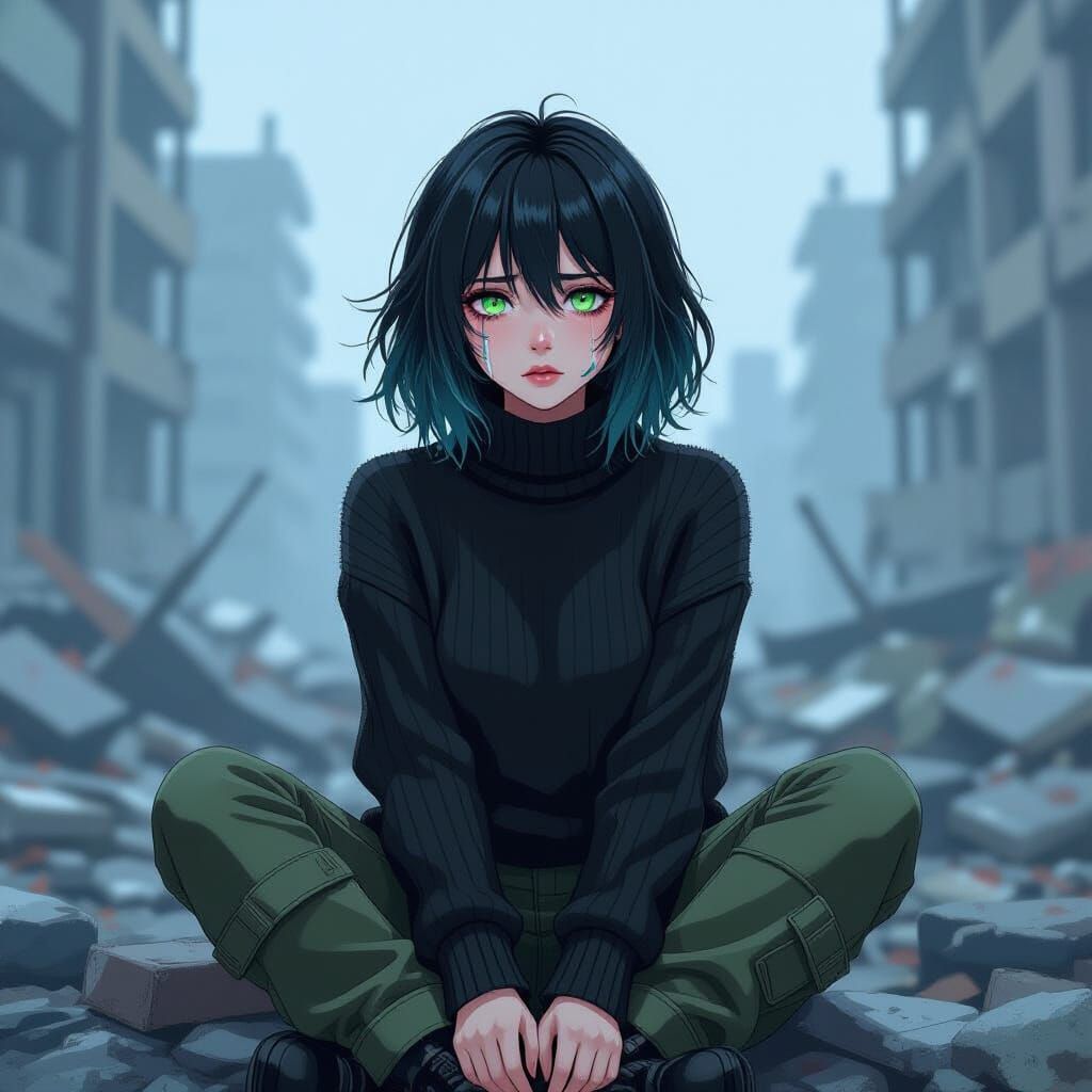 Glitch Art Portrait of a Crying Woman in Sci-Fi Style