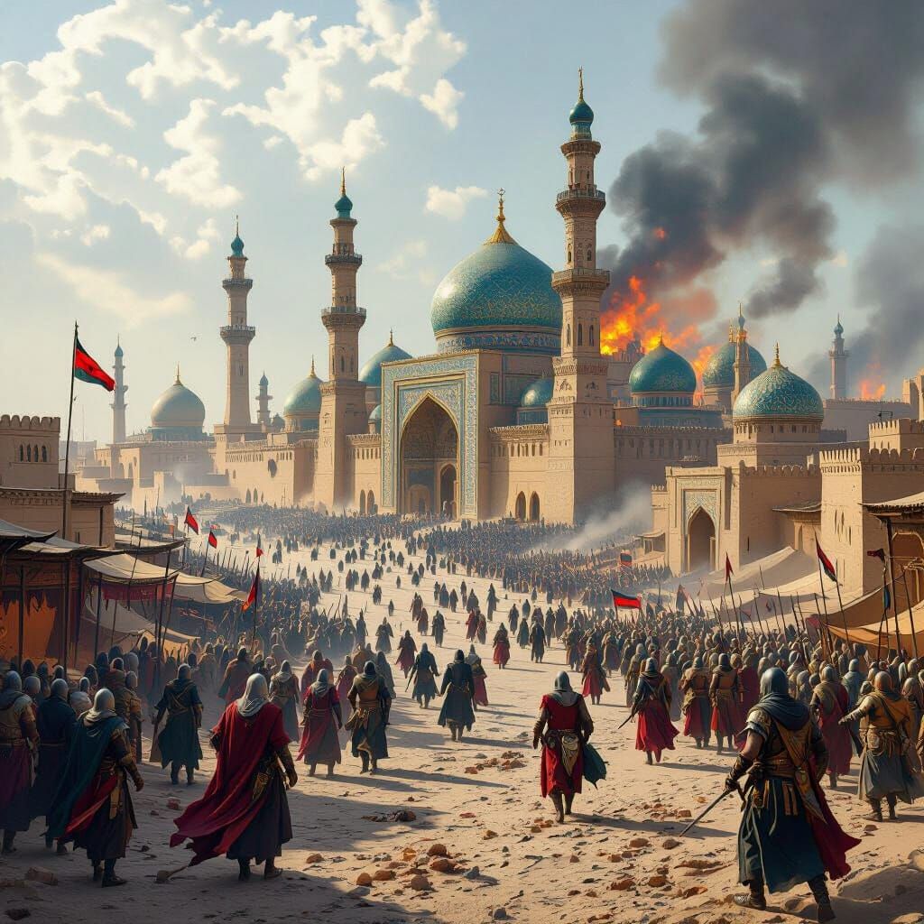 Epic Fantasy Art of Baghdad Under Mongol Conquest