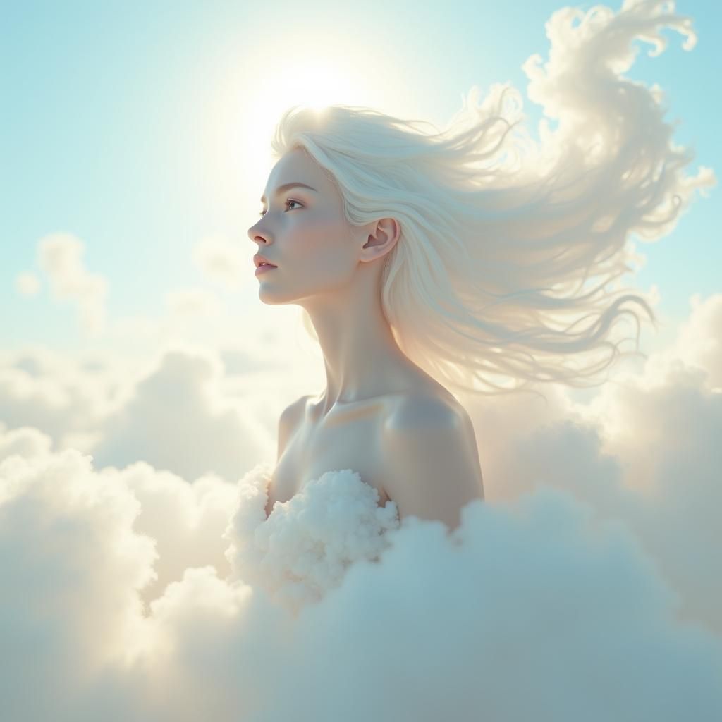 Ethereal Cloud Woman in 3D Anime Style