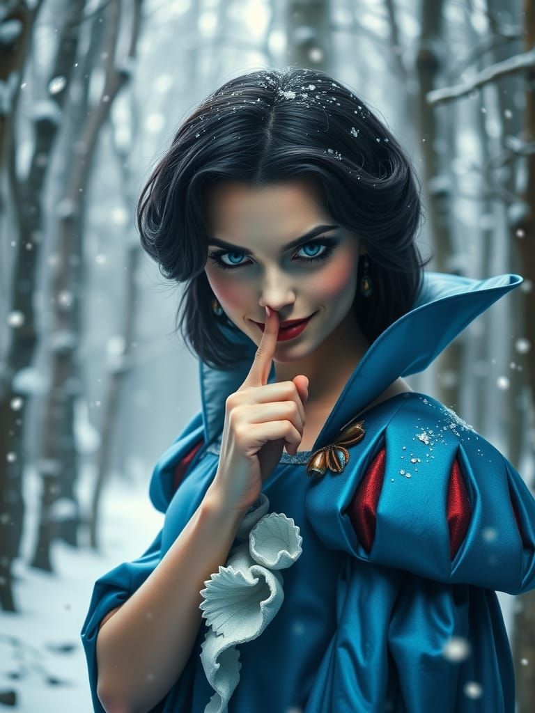 Snow White's Evil Smile in Winter Forest