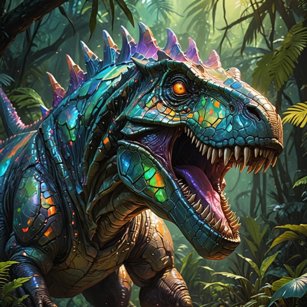 Luminescent Alien Dinosaur in Hyperrealistic Style