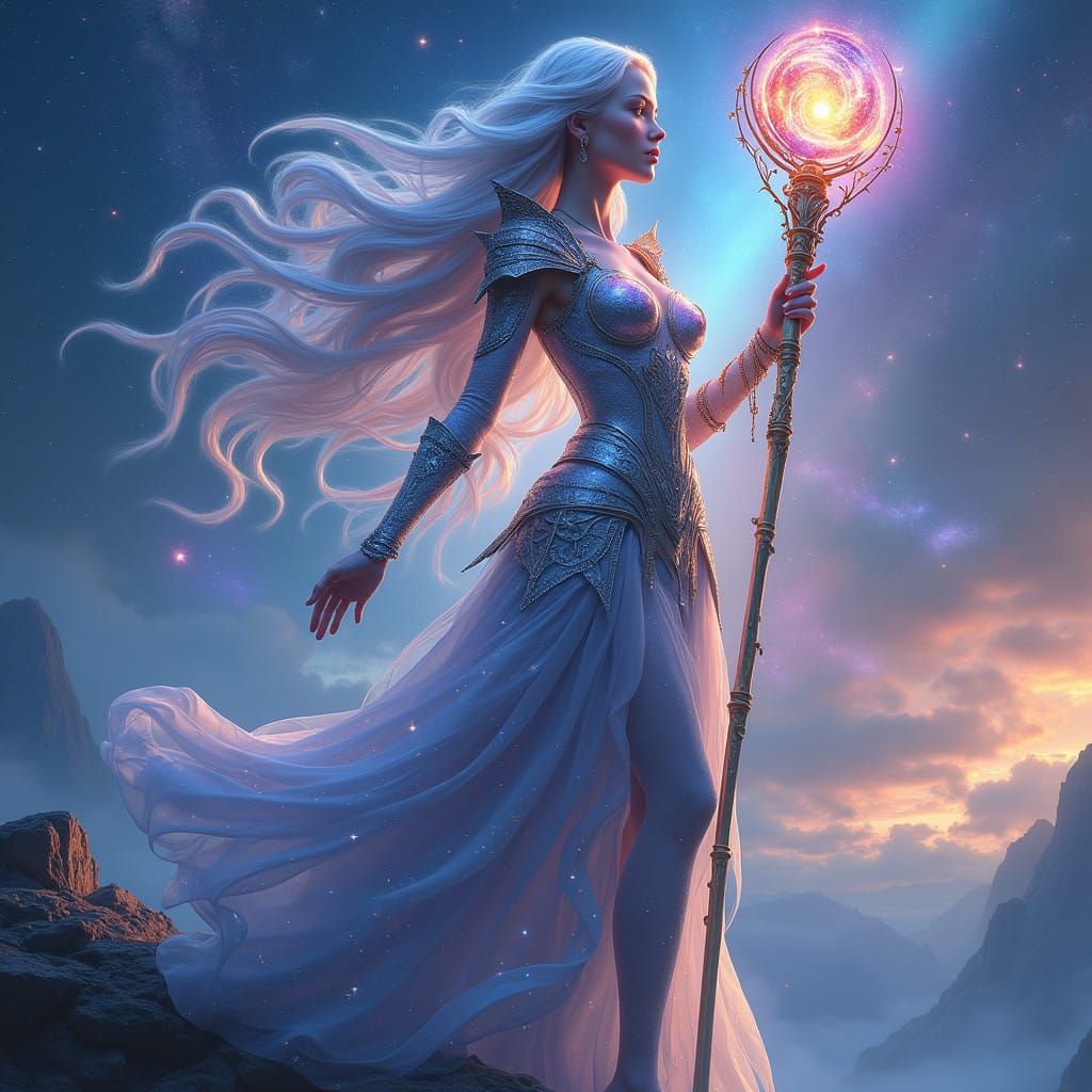 Celestial Warrior Shines in Cosmic Armor