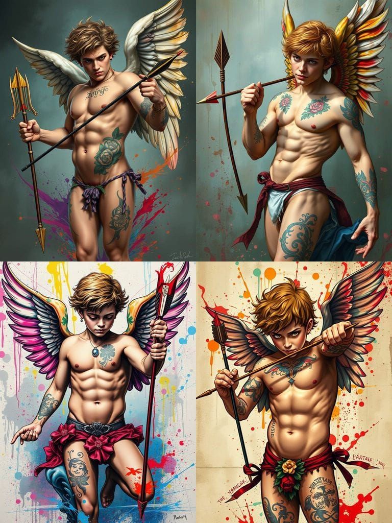Realistic Beefcake Cupid in Vibrant Tattoo Art