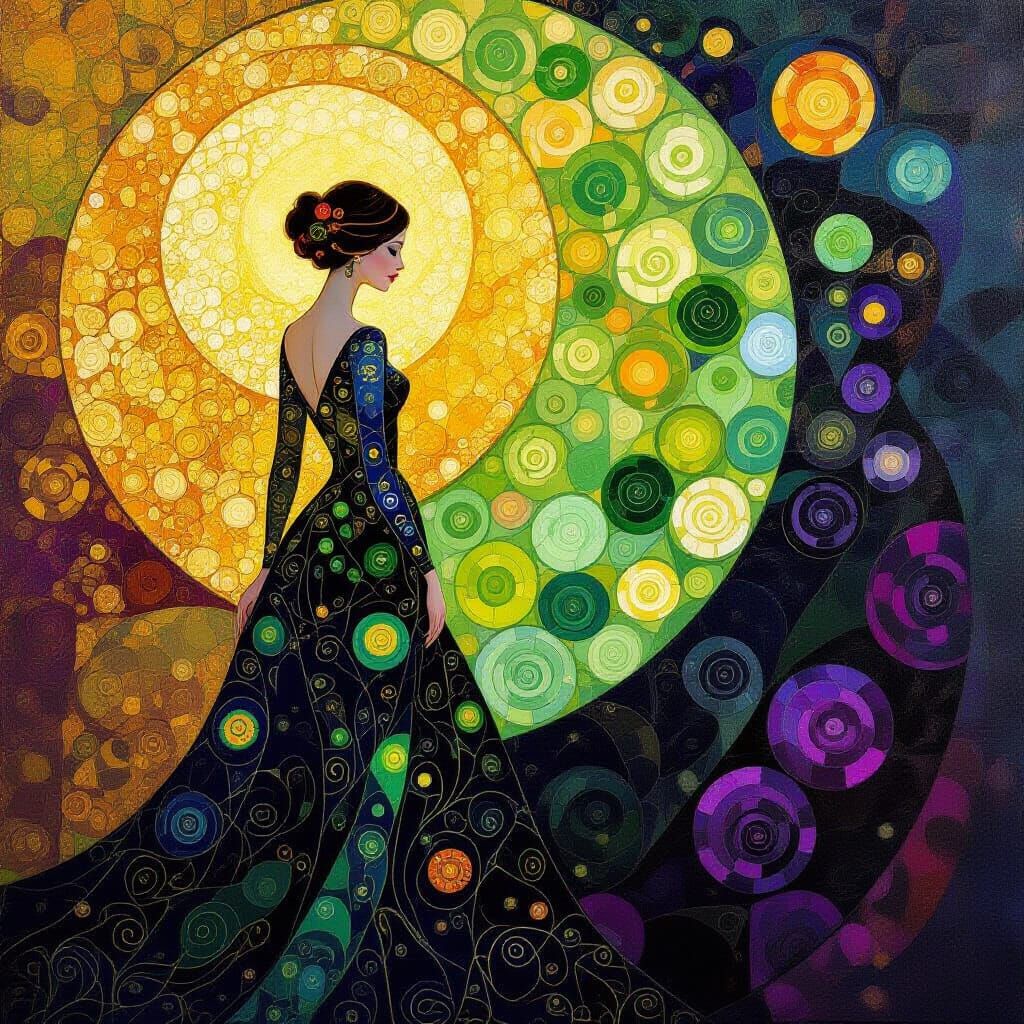 The Lady of Green Apples Abstract Art in Klimt Style