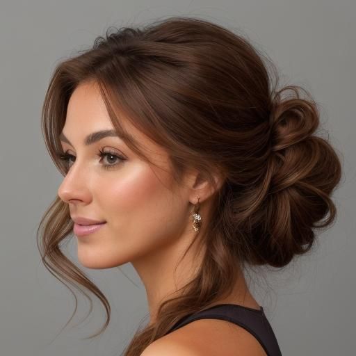 French Woman with Chestnut Hair in Playful Bun