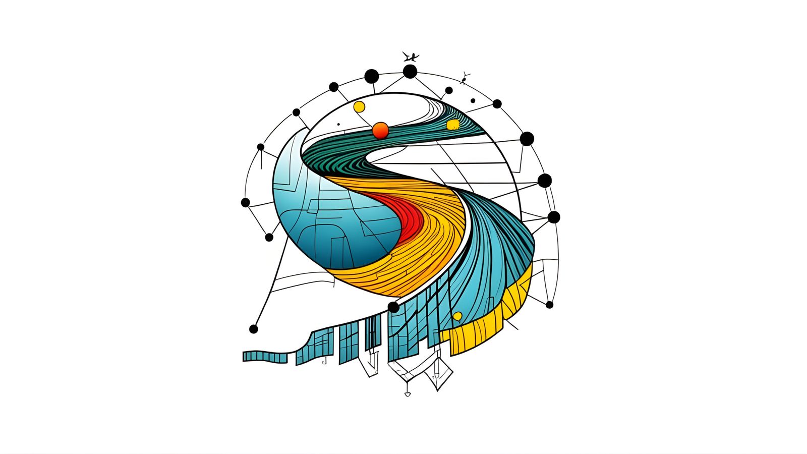 Abstract Circuit Board with Cosmic Flow and Occult Glyphs