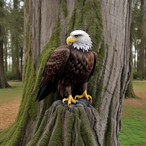 Majestic Eagle Carved from a Tree Trunk