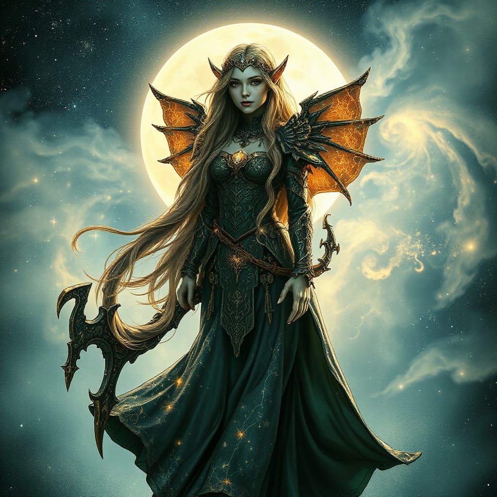 Celestial Elf Warrior in Art Nouveau Style