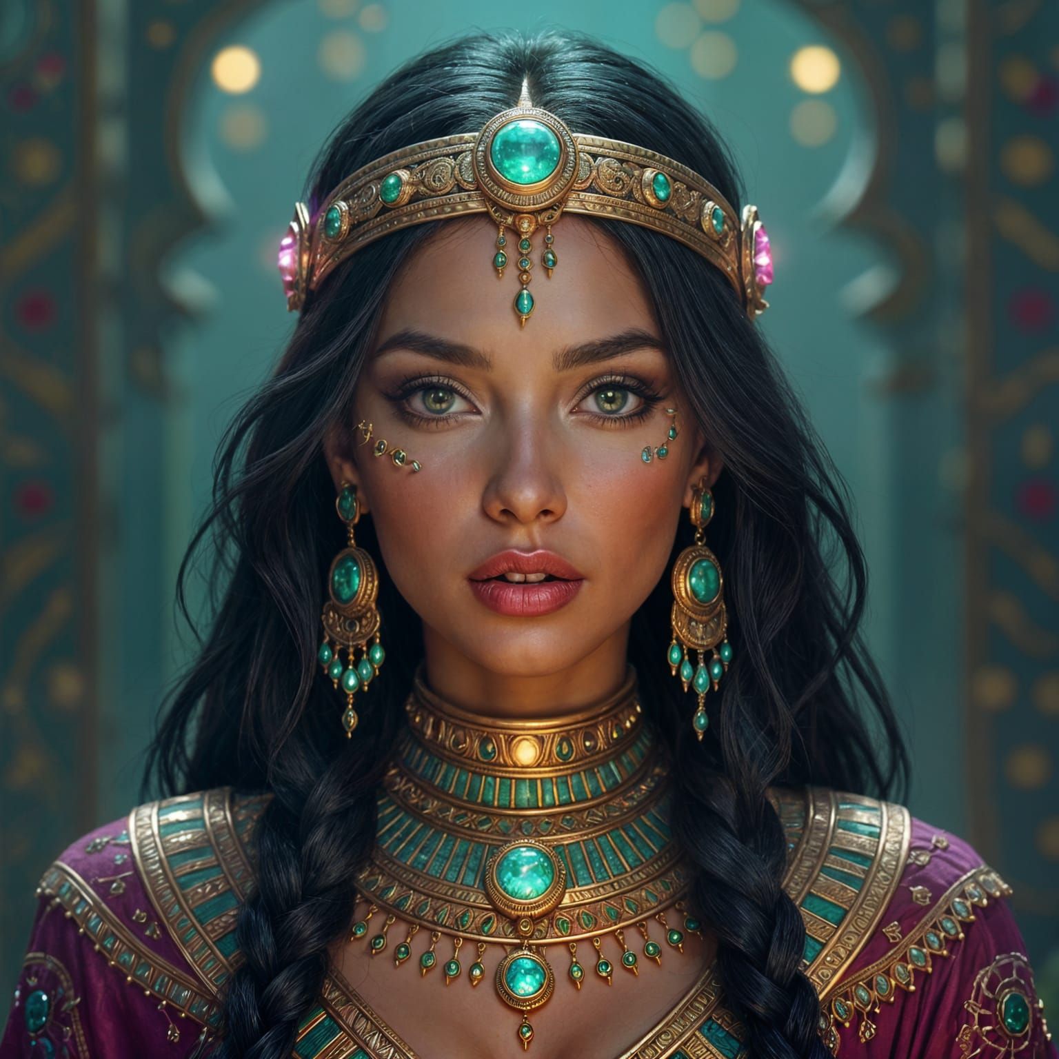 Alien Woman in Egyptian Clothing and Jewelry